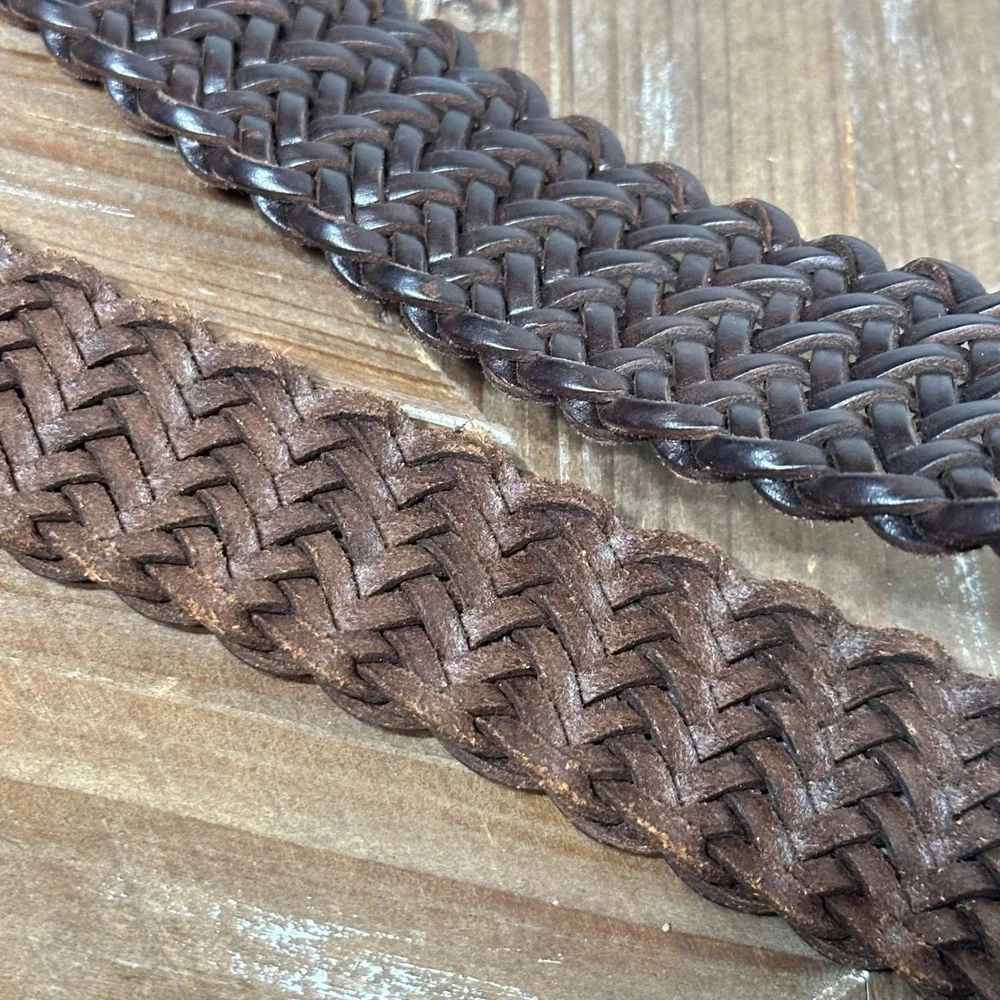 Vintage Brighton Brown Woven Braided Leather Belt Silver Buckle XS/26 97068